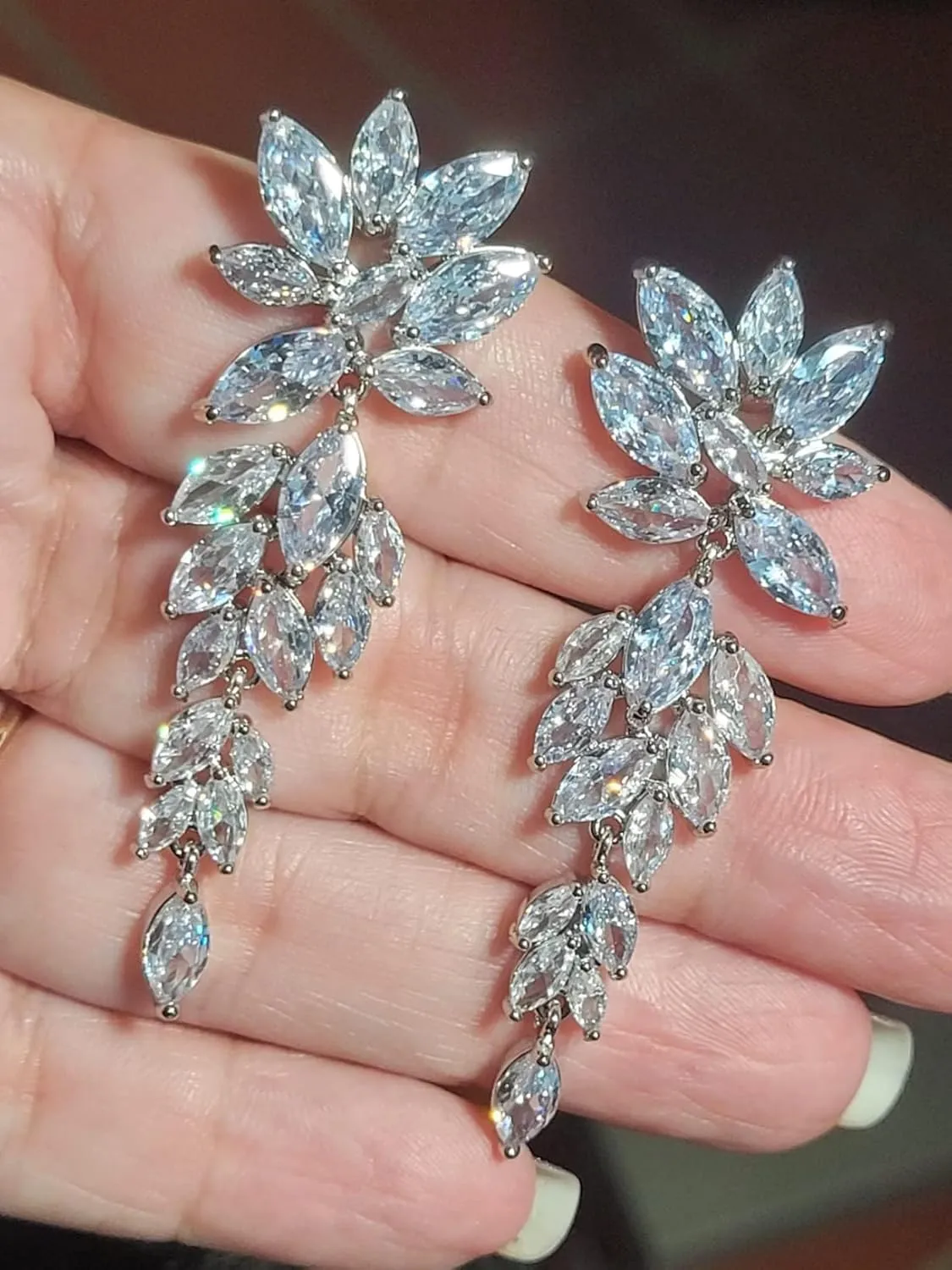 Wedding Earrings Elegant Statement Dangle Drop Dangling CZ Marquise Cubic Zirconia AAAAA 18K Gold Plated Rhinestone Luxurious for Brides Bridal Wedding Women Precious Crystal