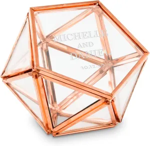 WEDDINGSTAR Personalized Small Glass Geometric Terrarium Style Ring Jewelry Box - Classic Couple Etching