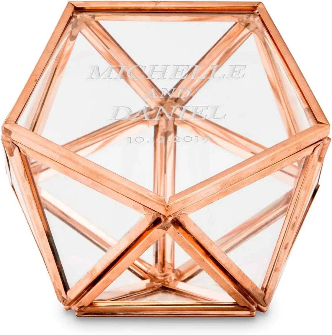 WEDDINGSTAR Personalized Small Glass Geometric Terrarium Style Ring Jewelry Box - Classic Couple Etching