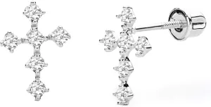Wellingsale 14K White Gold Polished Cross Stud Earrings With Screw Back