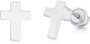 Wellingsale 14K White Gold Polished Cross Stud Earrings With Screw Back