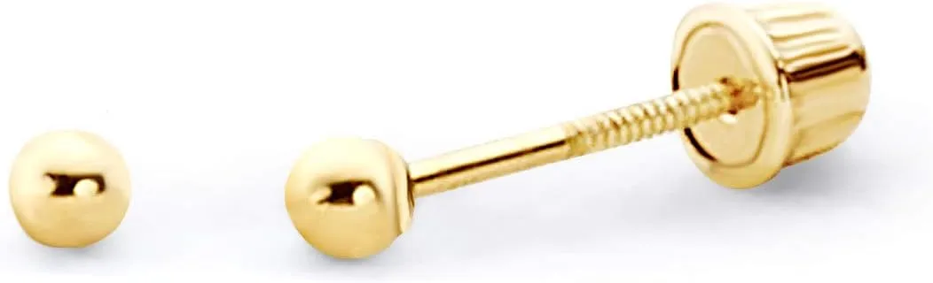Wellingsale 14K Yellow Gold Polished 2mm - 6mm Ball Stud Earrings With Screw Back