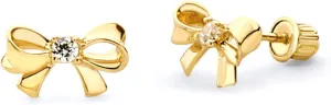 Wellingsale 14K Yellow Gold Polished Bowtie Stud Earrings With Screw Back