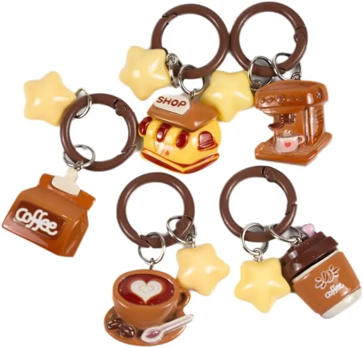 WGF 5 Pcs Cute Keychains Keychain Dining Tableware Resin Key Rings Key chain Gift for Boys Girls Kids (Dessert)