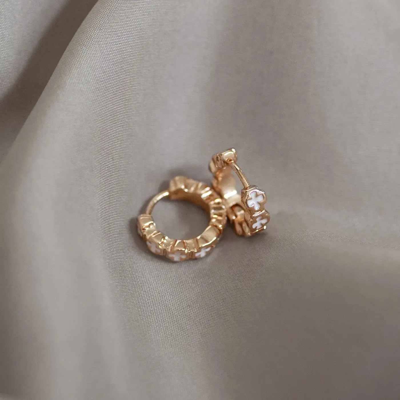 White Cross Hoop Earring