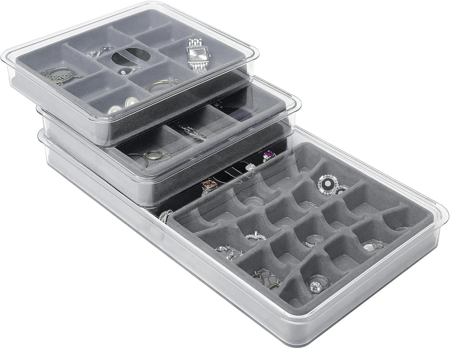 Whitmor Stackable 9 Section Jewelry Tray, Grey,White