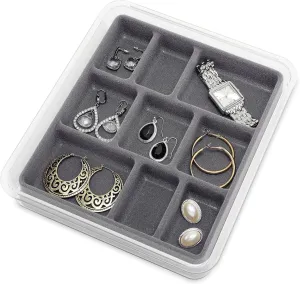 Whitmor Stackable 9 Section Jewelry Tray, Grey,White