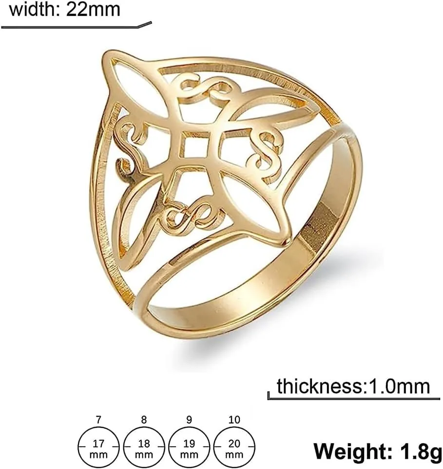 Witches Knot Ring for Women Stainless Steel Geometric Style Witchcraft Celtic Amulet Ring Celtic Knot Ring Elegante Chic Irish Celtic Knot Ring Vintage Jewelry