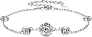 WOAINI Adjustable Sterling Silver Bracelet with 4 or 5 Moissanite Pendants Bezel-Setting, Moissanite bracelets Diamond-Alternative Gift for Women, 6.5" 2", Gold-Plated