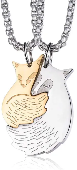 Wolentty Couple Fox Necklace - Stainless Steel Fox Couples Necklaces Jewelry Gift for Men Women