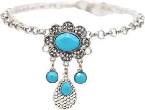 Women Boot Bracelet Western Silver Metal Chain Shoe Turquoise Blue Flower Charm Anklet z031