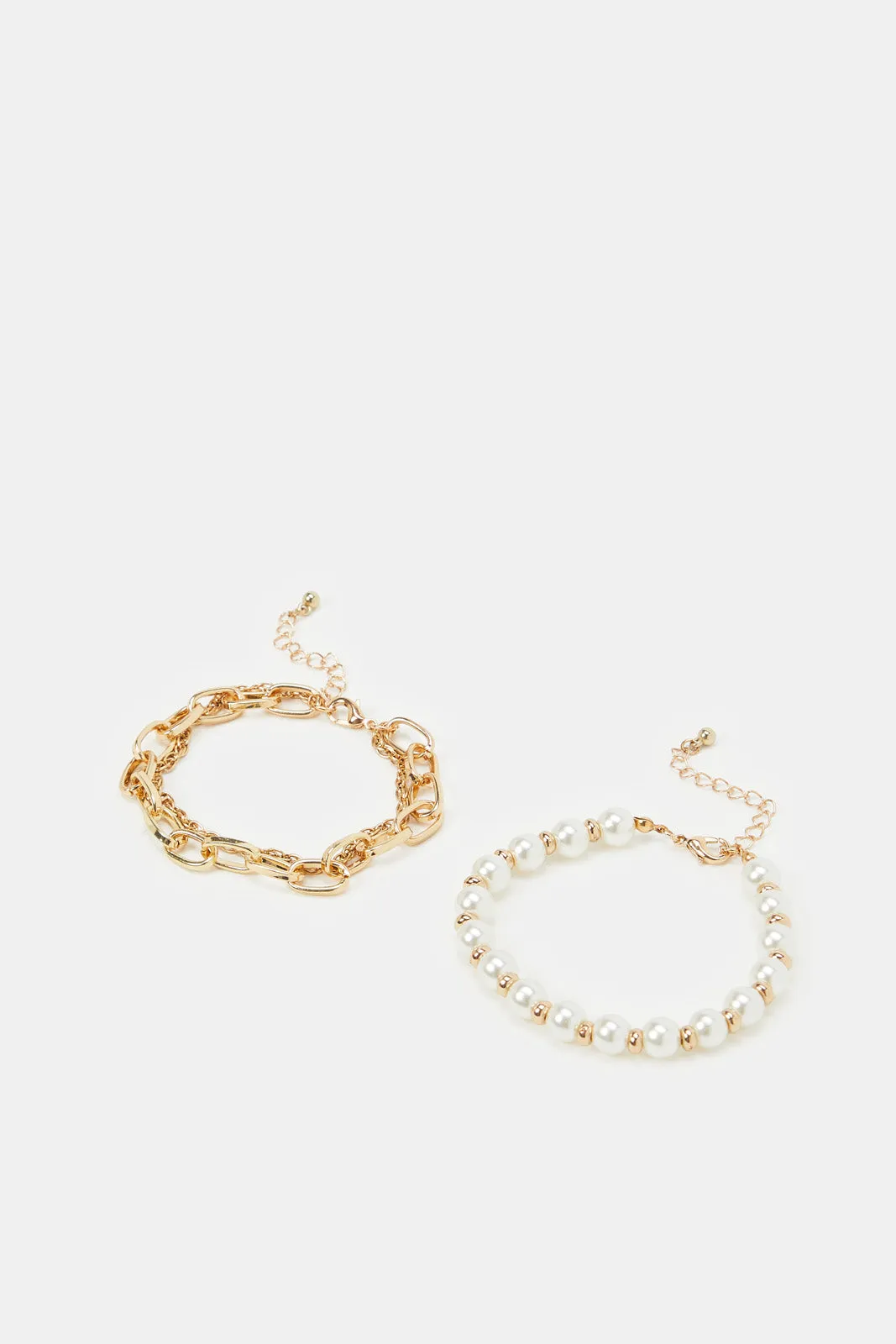 Women Gold Pearls Bracelet Set (Pack of 2)