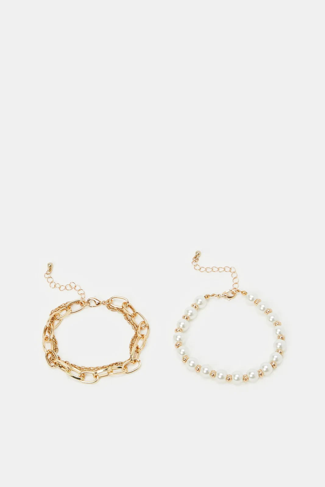 Women Gold Pearls Bracelet Set (Pack of 2)