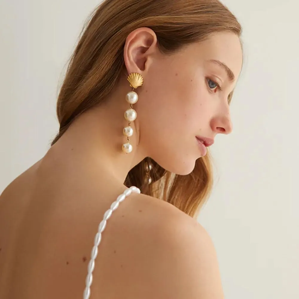 Women Long Tassel Freshwater Pearl Stud Earrings Gold Plated Earrings S925 Hypoallergenic Jewelry Birthday Gift Valentine Gift for Her
