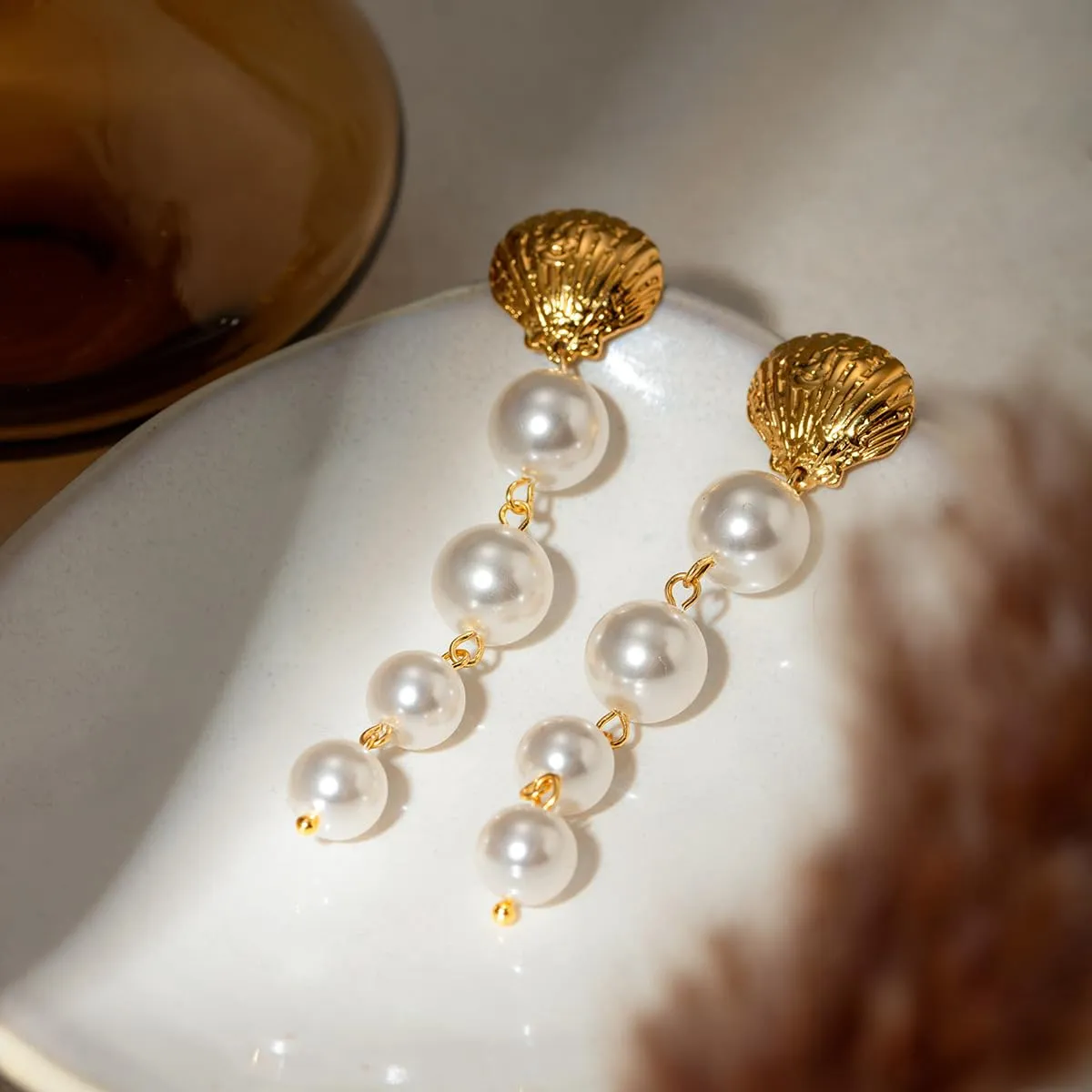 Women Long Tassel Freshwater Pearl Stud Earrings Gold Plated Earrings S925 Hypoallergenic Jewelry Birthday Gift Valentine Gift for Her