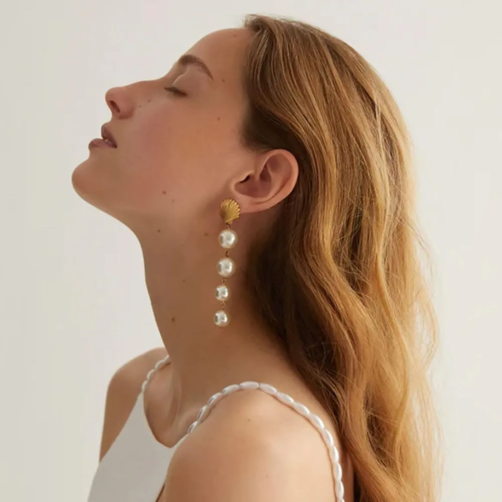 Women Long Tassel Freshwater Pearl Stud Earrings Gold Plated Earrings S925 Hypoallergenic Jewelry Birthday Gift Valentine Gift for Her