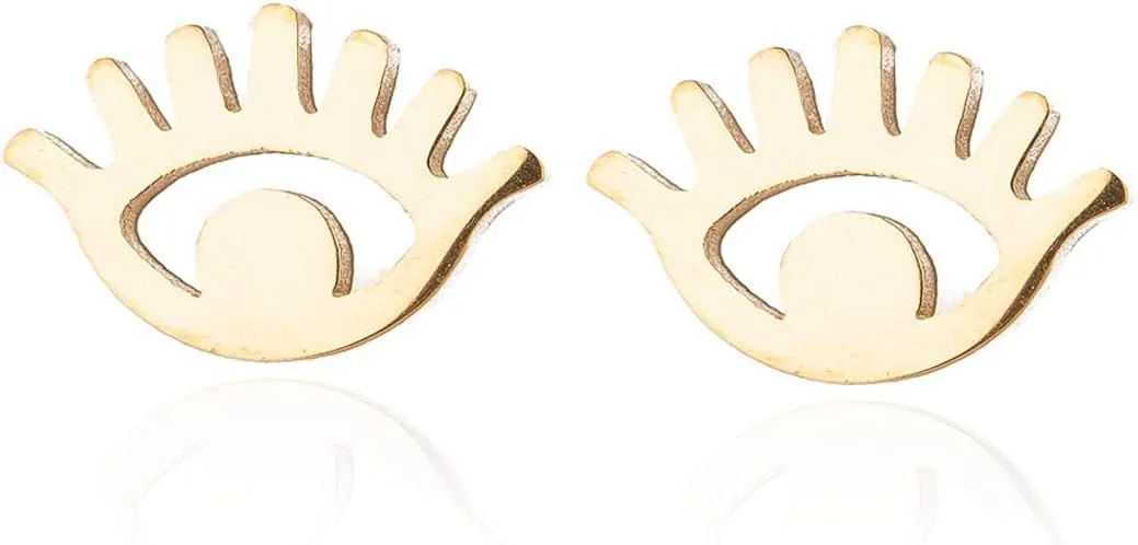 Women Minimalist Rose Gold Silver Evil Eyes Stud Earrings High Polished Stainless Steel Unisex Jewelry