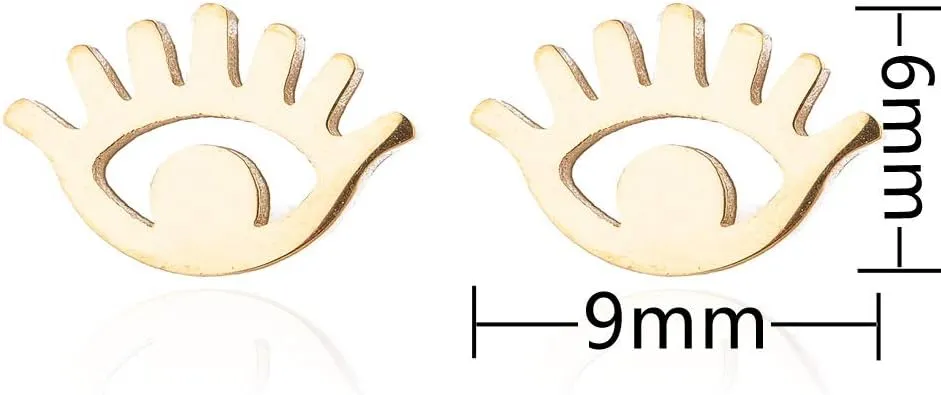 Women Minimalist Rose Gold Silver Evil Eyes Stud Earrings High Polished Stainless Steel Unisex Jewelry
