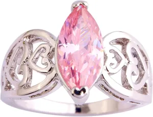 Women's 925 Sterling Silver Plated Marquise Cut Created Rainbow Topaz Simple Celtic Heart Ring Size 6-12