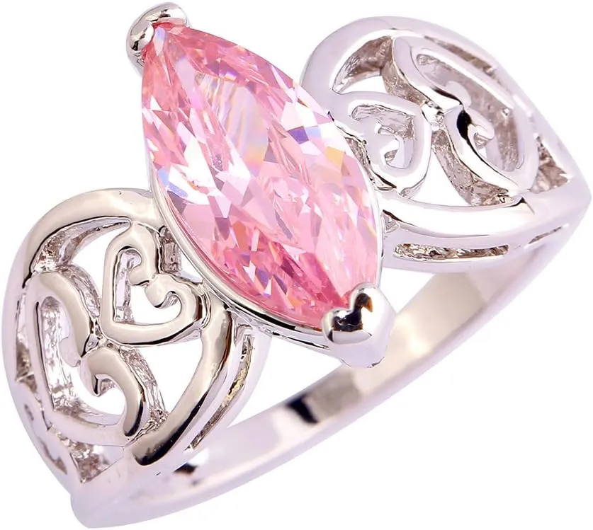 Women's 925 Sterling Silver Plated Marquise Cut Created Rainbow Topaz Simple Celtic Heart Ring Size 6-12