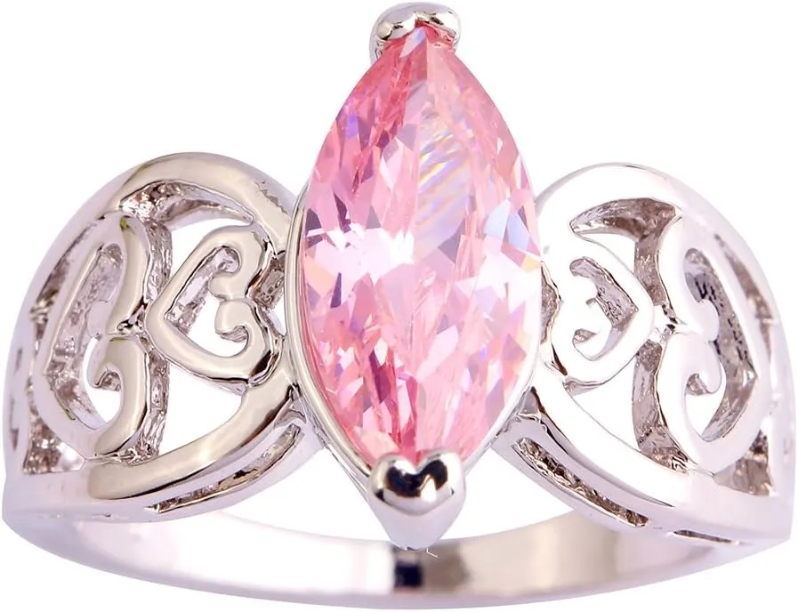 Women's 925 Sterling Silver Plated Marquise Cut Created Rainbow Topaz Simple Celtic Heart Ring Size 6-12