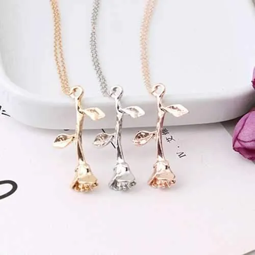 Women's Rose Flower Pendant Necklace Valentine's Day Gift