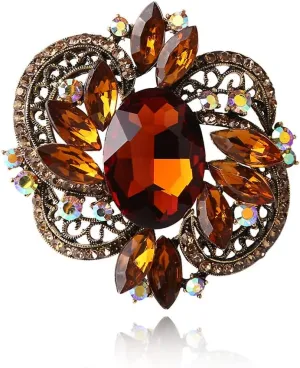 XGALBLA Flower Crystal Rhinestone Statement Brooch Pin Personality Dress Jewelry Accessory for Women