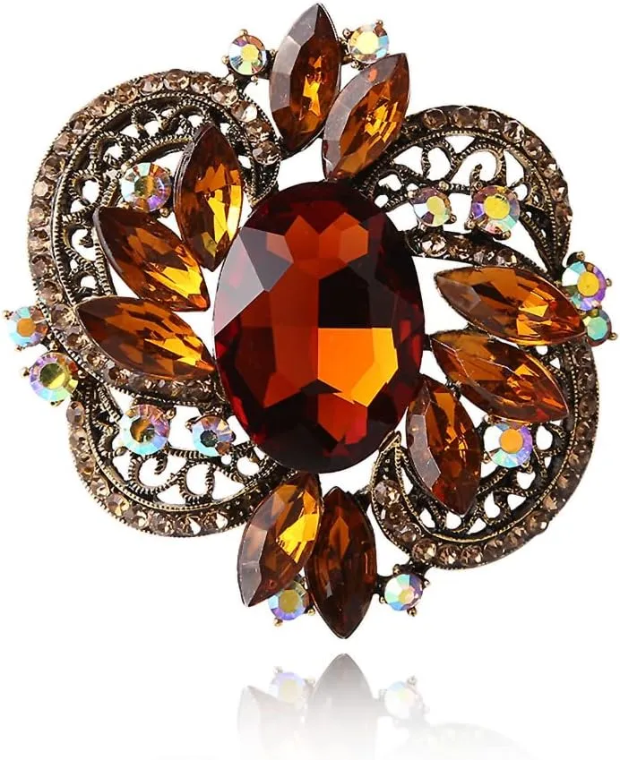 XGALBLA Flower Crystal Rhinestone Statement Brooch Pin Personality Dress Jewelry Accessory for Women