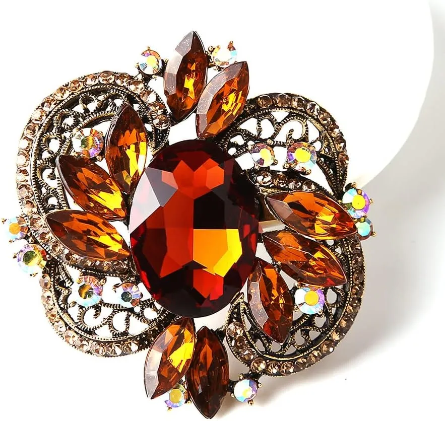 XGALBLA Flower Crystal Rhinestone Statement Brooch Pin Personality Dress Jewelry Accessory for Women