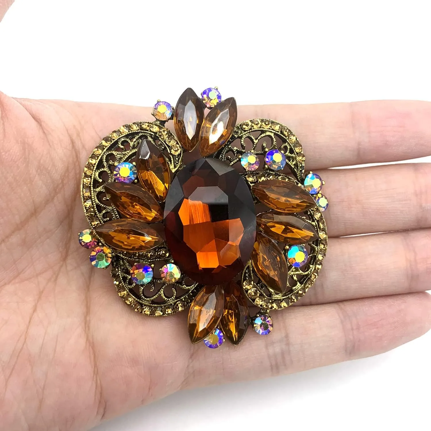 XGALBLA Flower Crystal Rhinestone Statement Brooch Pin Personality Dress Jewelry Accessory for Women
