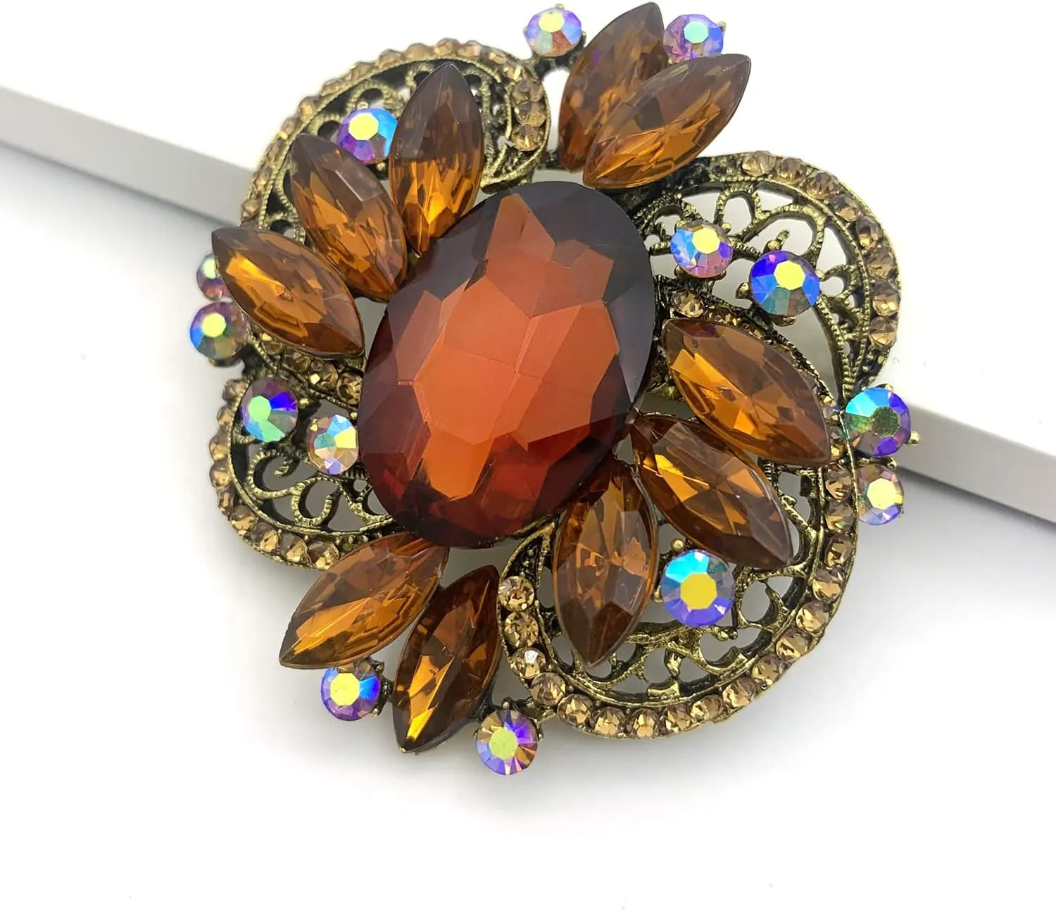 XGALBLA Flower Crystal Rhinestone Statement Brooch Pin Personality Dress Jewelry Accessory for Women