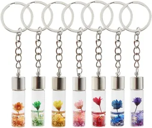 Ximimark 7pcs Flower In Bottle Keychain Heart Key Ring Purse Bag Backpack Car Charm Earphone Accessory Women Valentine's Day Gift