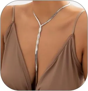 Y Shaped Long Tassel Necklace for Women Dainty Snake Bone Chain Pendant Choker Necklace Geometric Woven Lariat Necklace Accessories Body Chain Jewelry