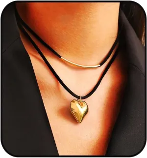 Yalice Black Heart Necklace Puff Love Pendant Necklaces Y2K Velvet Layered Choker Gothic Jewelry for Women