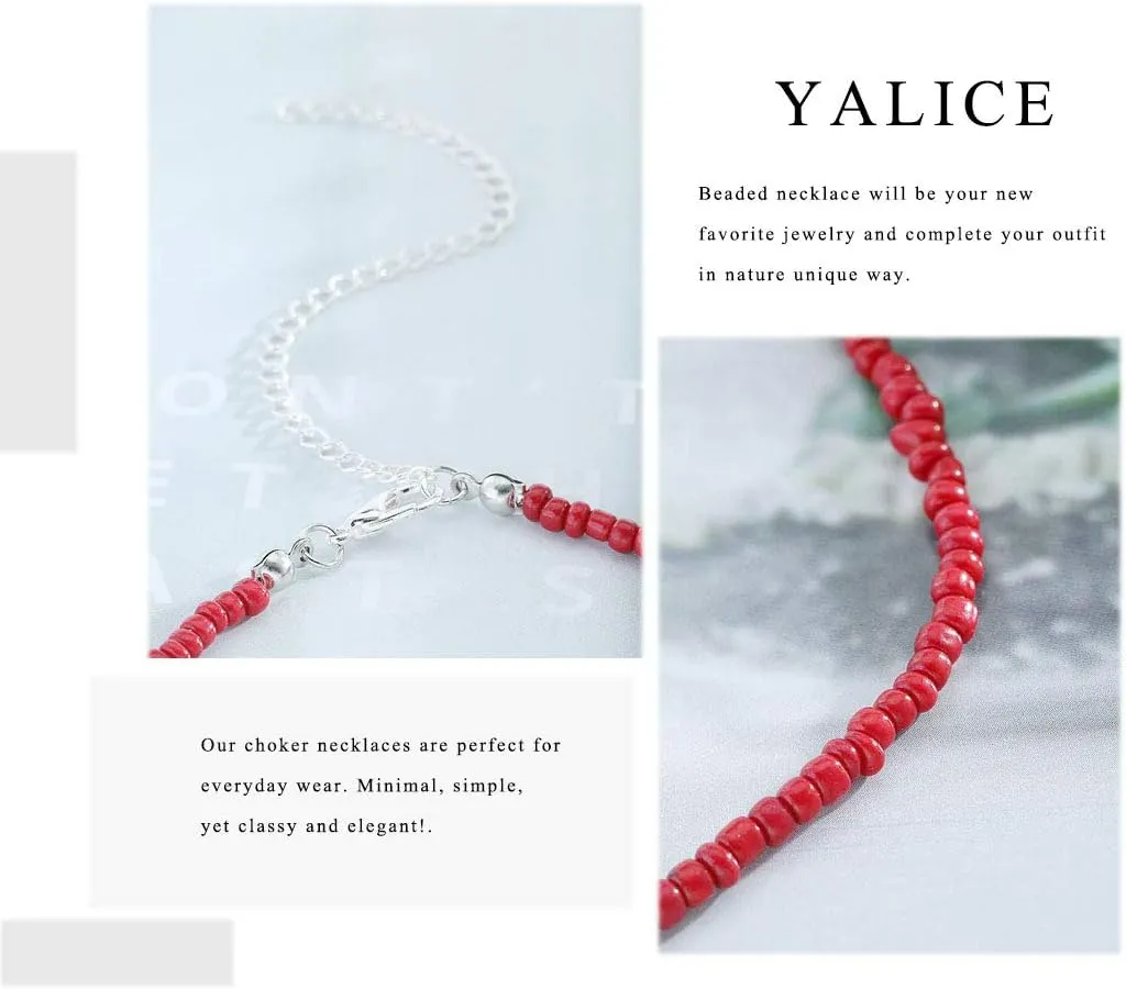 Yalice Boho Choker Necklace Chain Rice Beaded Necklaces Summer Surfer Costume Neck Accessories for Women