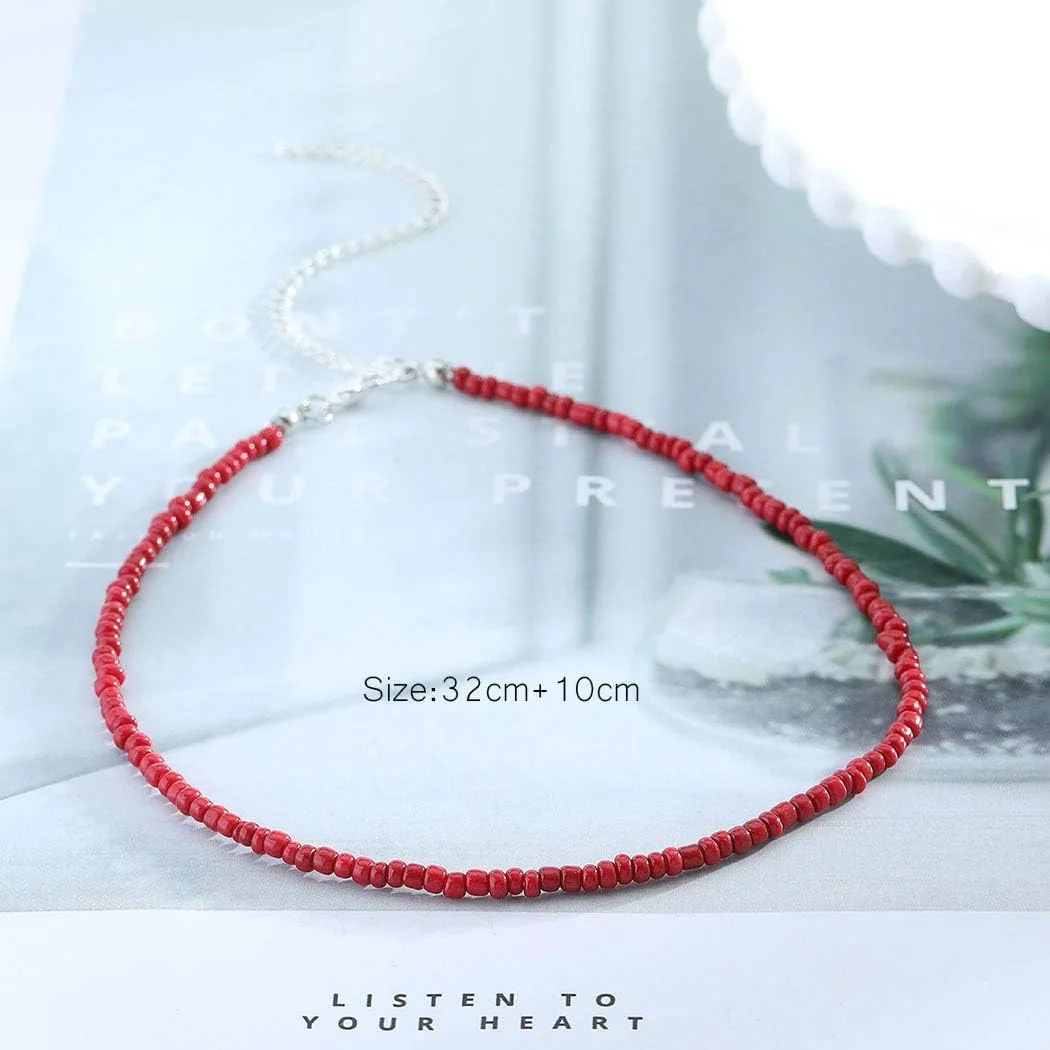 Yalice Boho Choker Necklace Chain Rice Beaded Necklaces Summer Surfer Costume Neck Accessories for Women