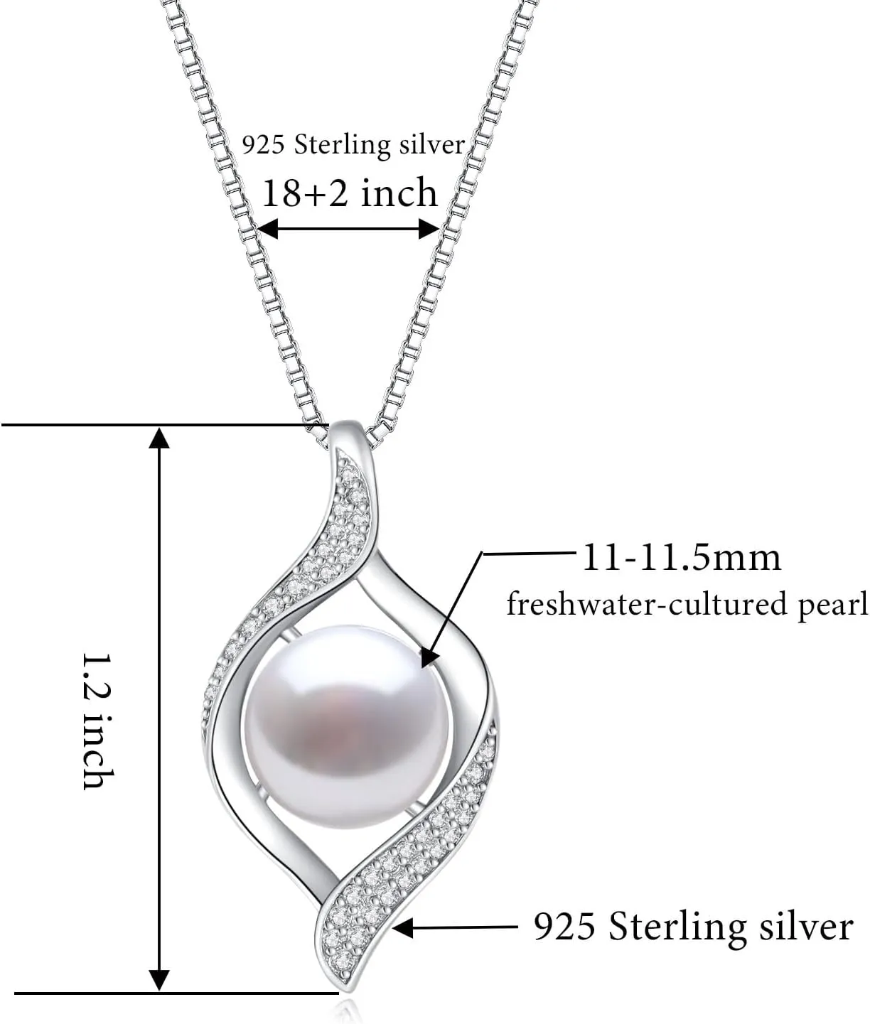 YAMI Pearl Necklace and Earring Set for Women, 925 Sterling Silver 10MM Cultured Pearls Pendant Necklace Pearl Stud Earrings Jewelry Set, 18Inch 2" Box Chain, Gifts for Mother Wife Her