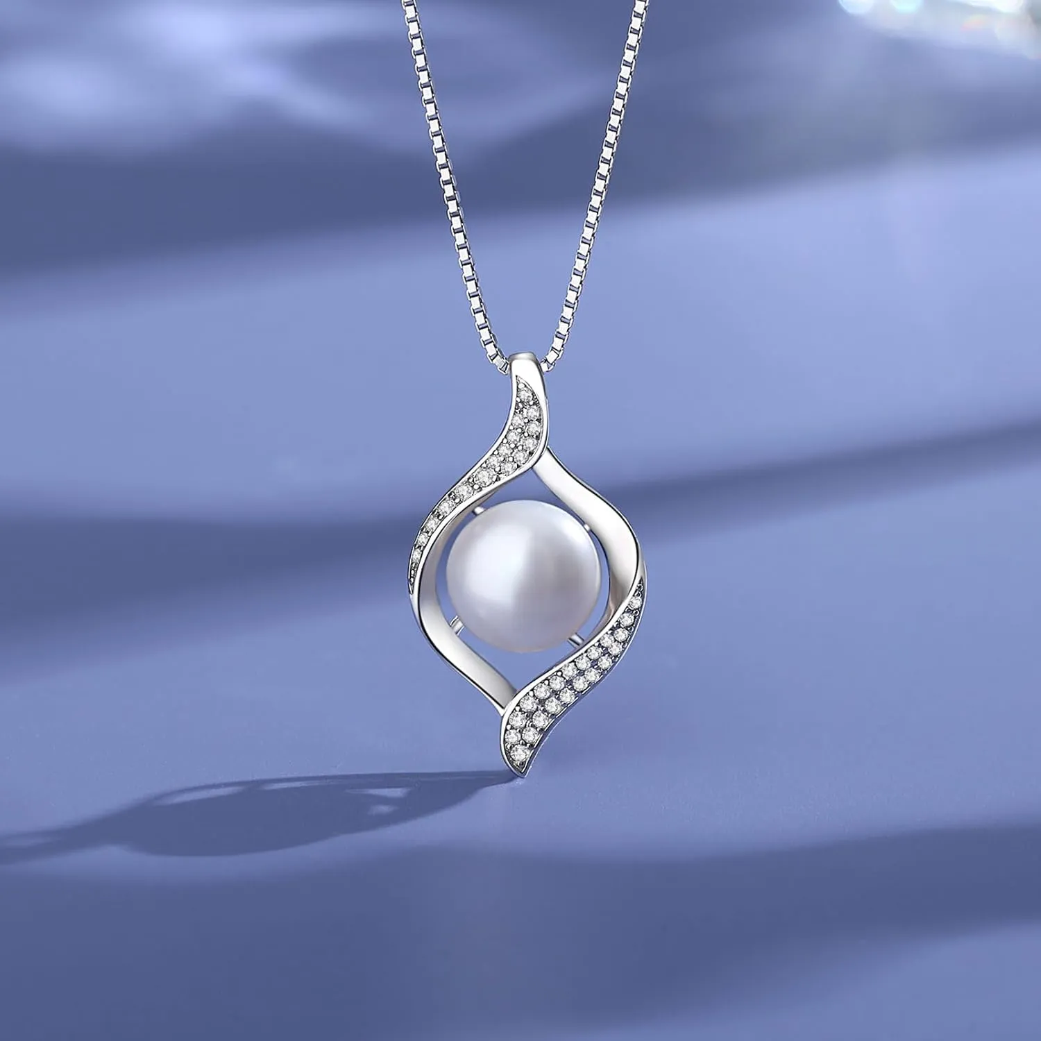 YAMI Pearl Necklace and Earring Set for Women, 925 Sterling Silver 10MM Cultured Pearls Pendant Necklace Pearl Stud Earrings Jewelry Set, 18Inch 2" Box Chain, Gifts for Mother Wife Her