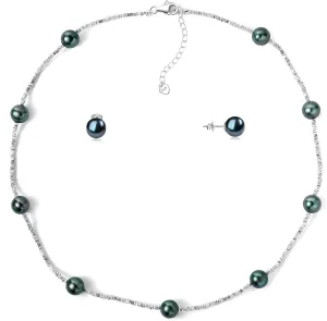 YAMI Pearl Necklace and Earrings Set - Natural Cultured Pearls with 925 Sterling Silver Nuggets, Luxury Jewelry Set for Weddings, Formal Events, or Everyday Wear, 18 2IN
