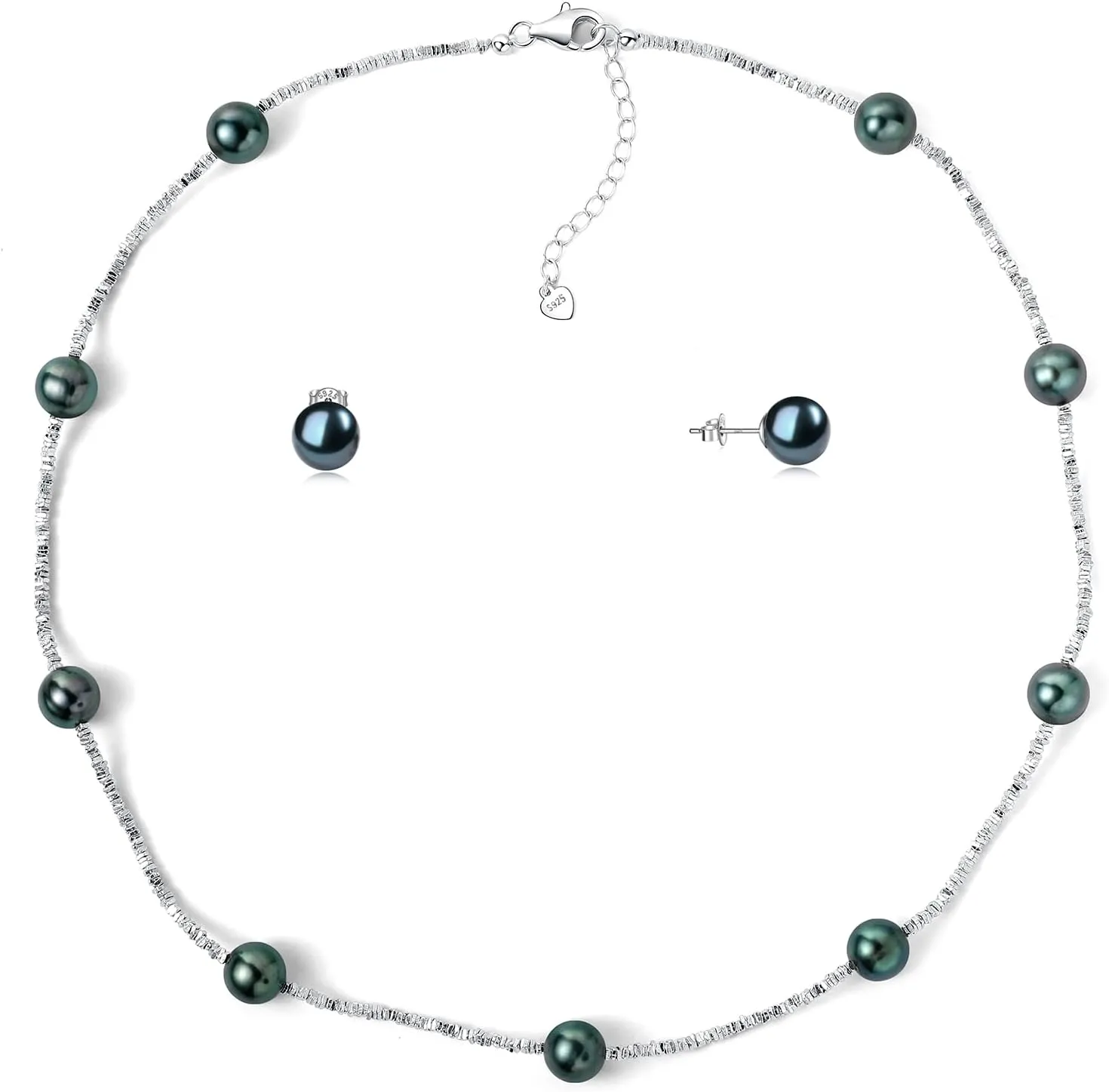YAMI Pearl Necklace and Earrings Set - Natural Cultured Pearls with 925 Sterling Silver Nuggets, Luxury Jewelry Set for Weddings, Formal Events, or Everyday Wear, 18 2IN