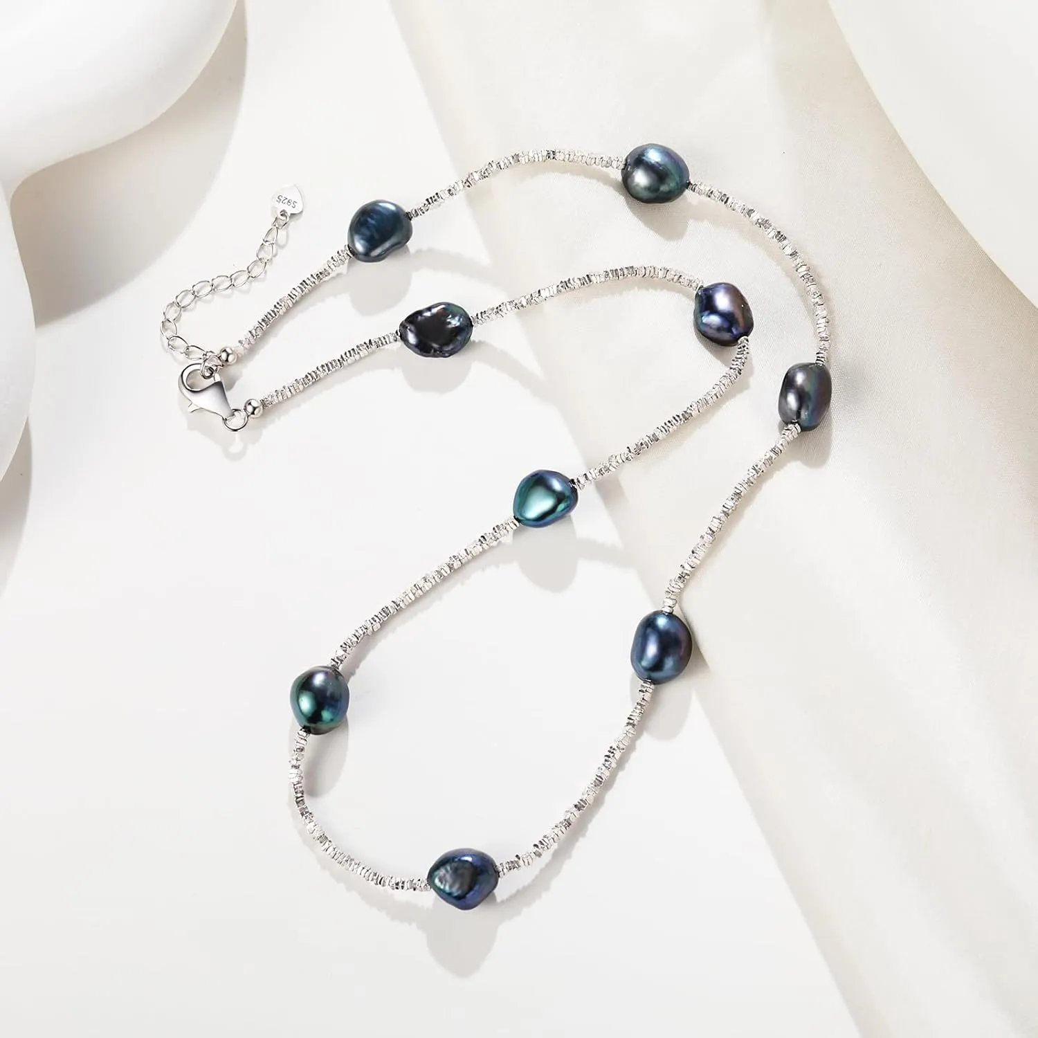 YAMI Pearl Necklace and Earrings Set - Natural Cultured Pearls with 925 Sterling Silver Nuggets, Luxury Jewelry Set for Weddings, Formal Events, or Everyday Wear, 18 2IN