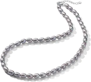 YAMI Pearl Necklace, Natural Saltwater/Freshwater Cultured Pearls with 925 Sterling Silver Clasp, Elegant Anniversary & Mother's Day Jewelry Gift for Women, Grey/Black/Purple/Pink Pearl