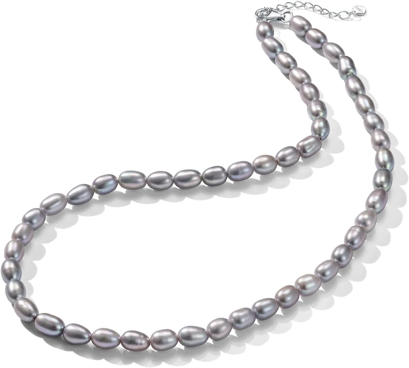 YAMI Pearl Necklace, Natural Saltwater/Freshwater Cultured Pearls with 925 Sterling Silver Clasp, Elegant Anniversary & Mother's Day Jewelry Gift for Women, Grey/Black/Purple/Pink Pearl