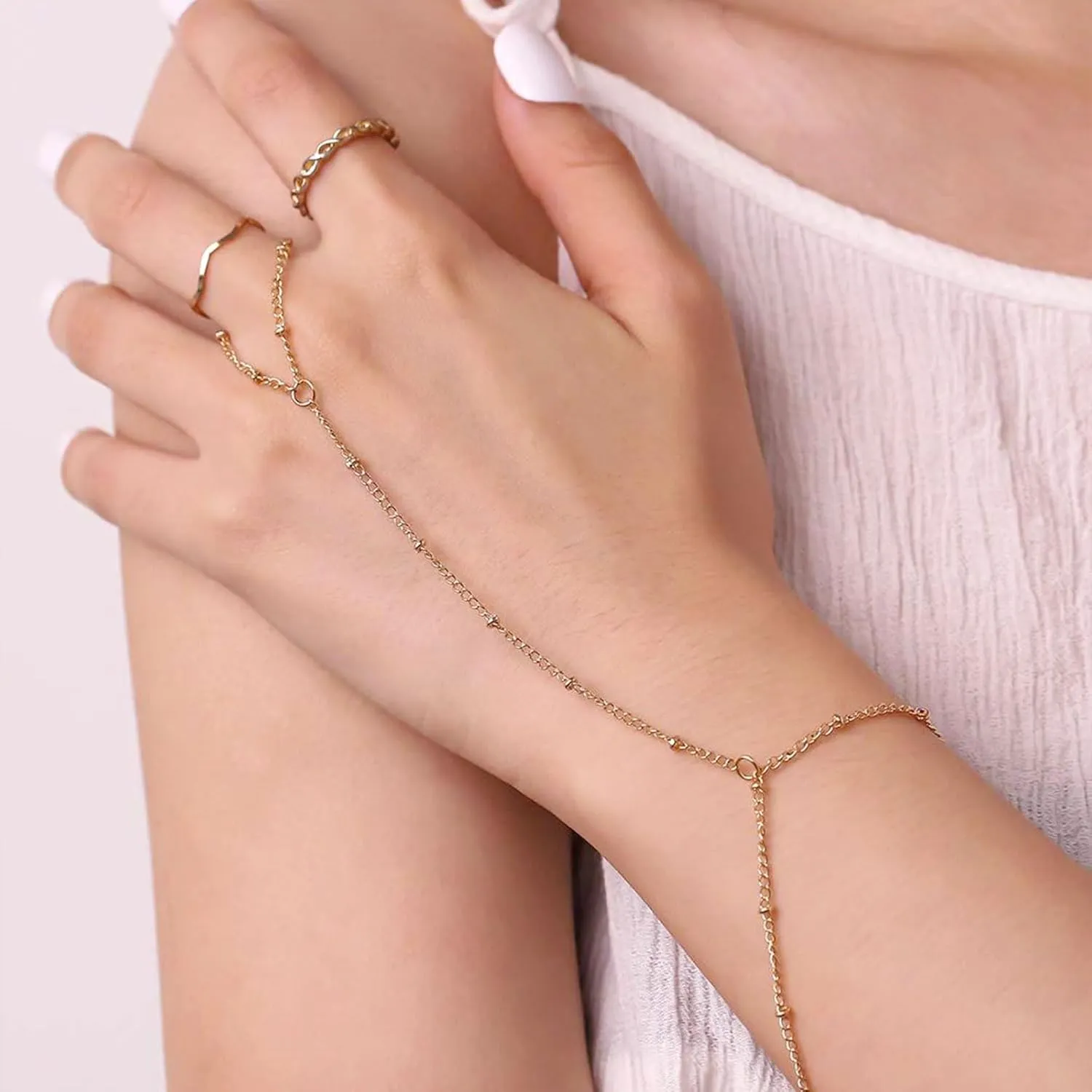 YANCHUN Hand Chain Bracelet Ring Bracelet Hand Chain Trendy Gold Bracelets Adjustable Rhinestone Hand Jewelry Gifts for Women