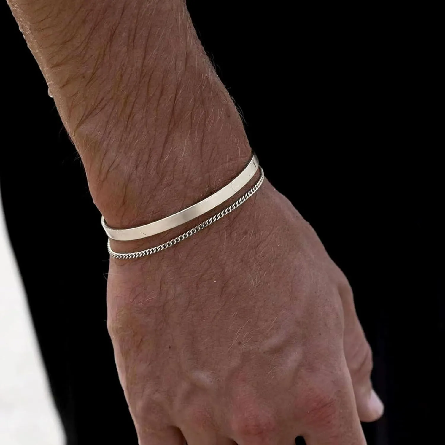 YANCHUN Mens Bracelet Silver Bracelet for Men Chain Bracelet 14K Gold Plated Cuban Link Bracelet Set for Men Stackable Bracelets Gifts for Him