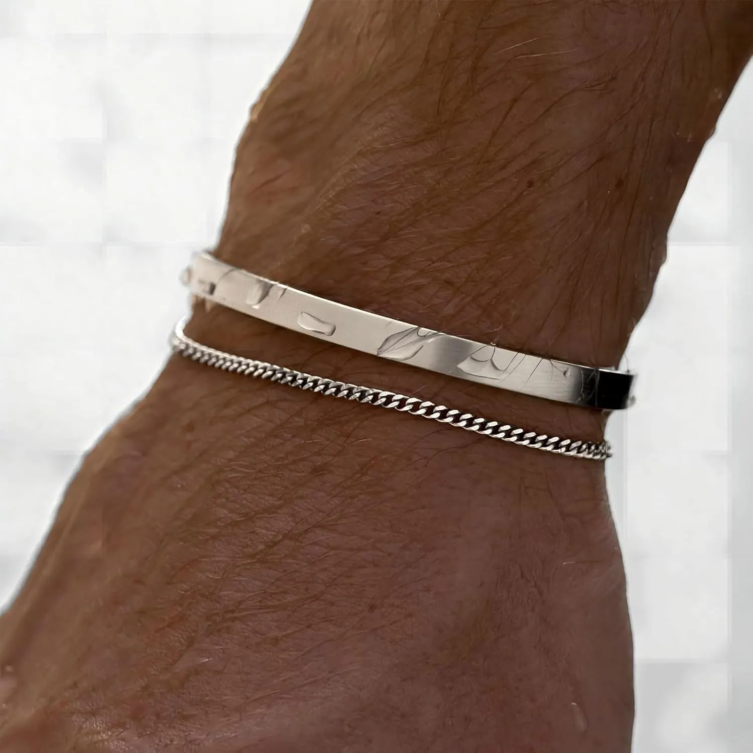 YANCHUN Mens Bracelet Silver Bracelet for Men Chain Bracelet 14K Gold Plated Cuban Link Bracelet Set for Men Stackable Bracelets Gifts for Him