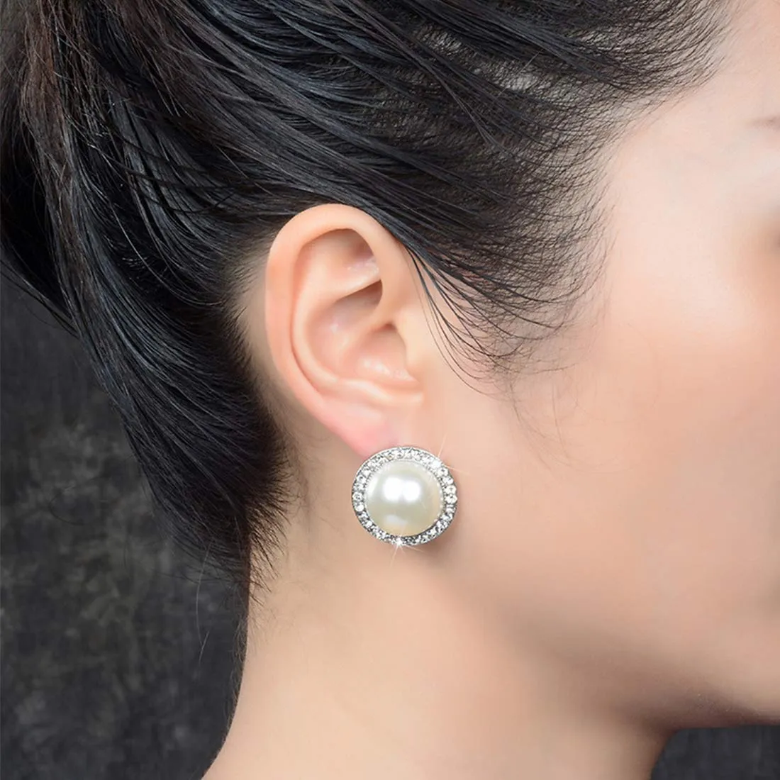 Yellow Chimes A5 Grade Crystal Fresh Water Pearl Silver Plated Stud Earrings for Women and Girls