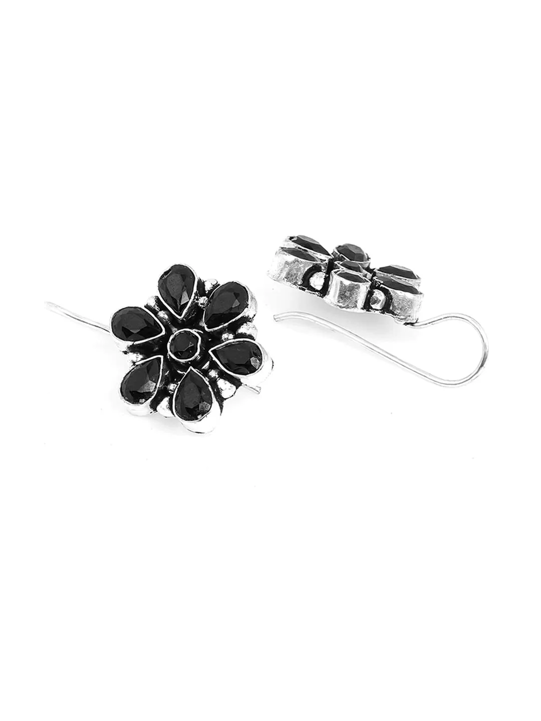 Yellow Chimes Oxidised Drop Earrings for Women Silver Oxidised Handmand Floral Charm Studded Black Stone Drop Earrings Women And Girls.