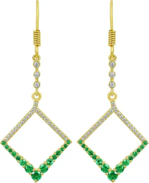 Yellow Gold Plated Simulated Ruby/Emerald/Blue Sapphire and Simulated Diamond Dangle Earrings For Women, Jewelry Christmas Gifts For Mom Wife Her