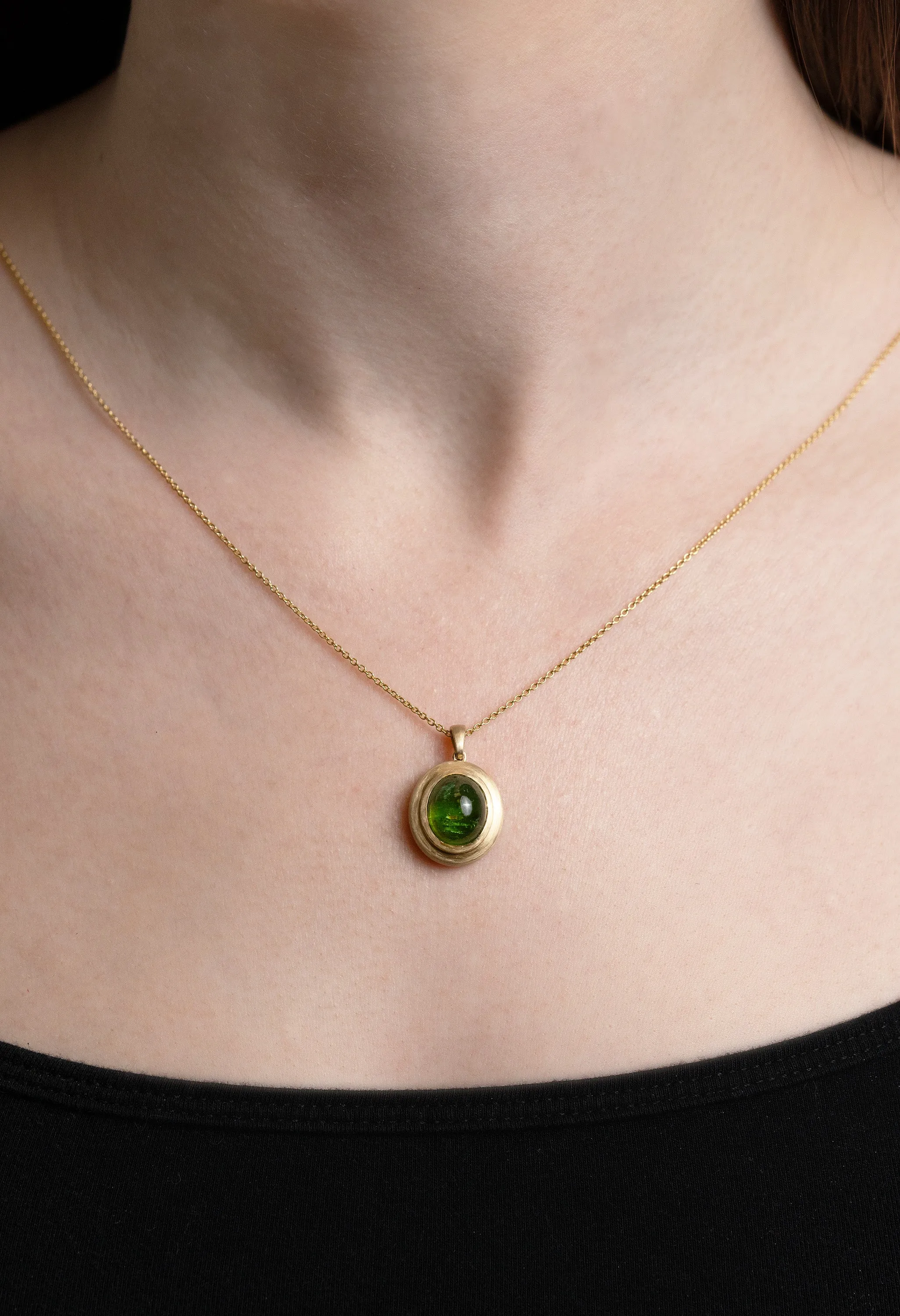 Yellow Gold Tourmaline Cabochon Pendant Necklace